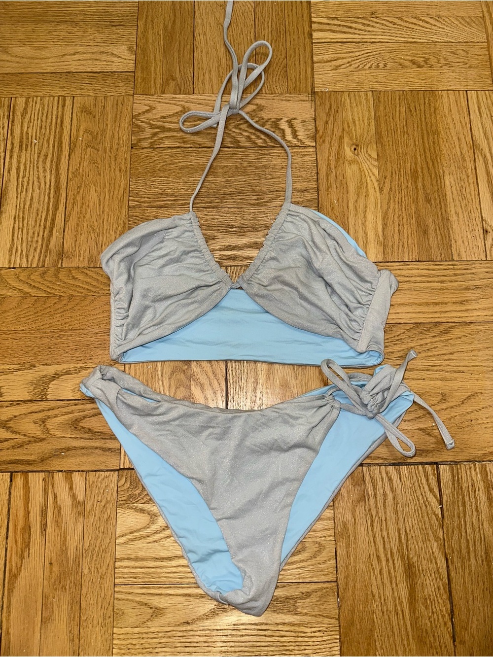 LSpace Light Blue and Silver Two-Tone Women's Halter Bikini